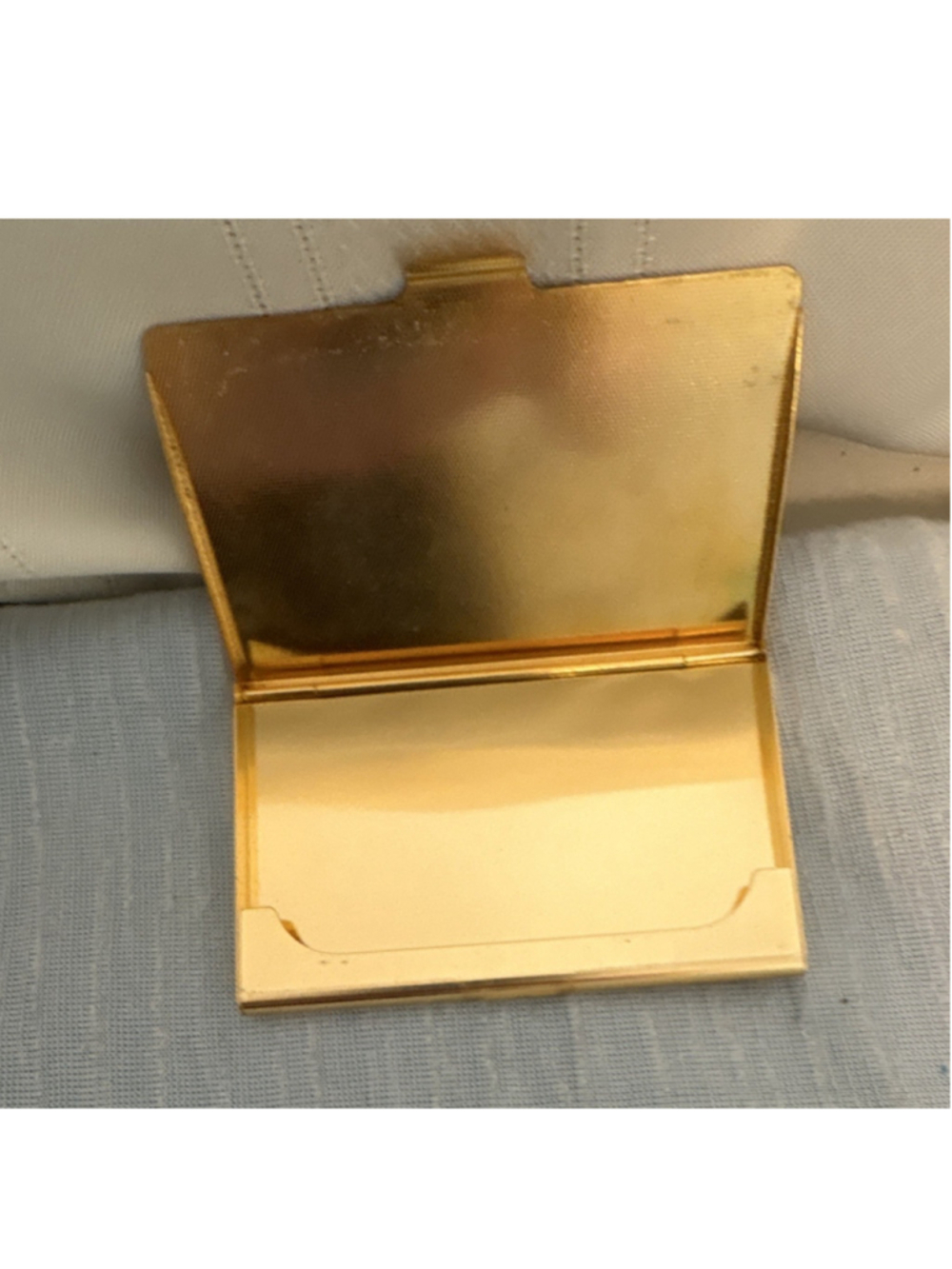 Gold Tone Metal Business Card Holder Case with Black Front Panel